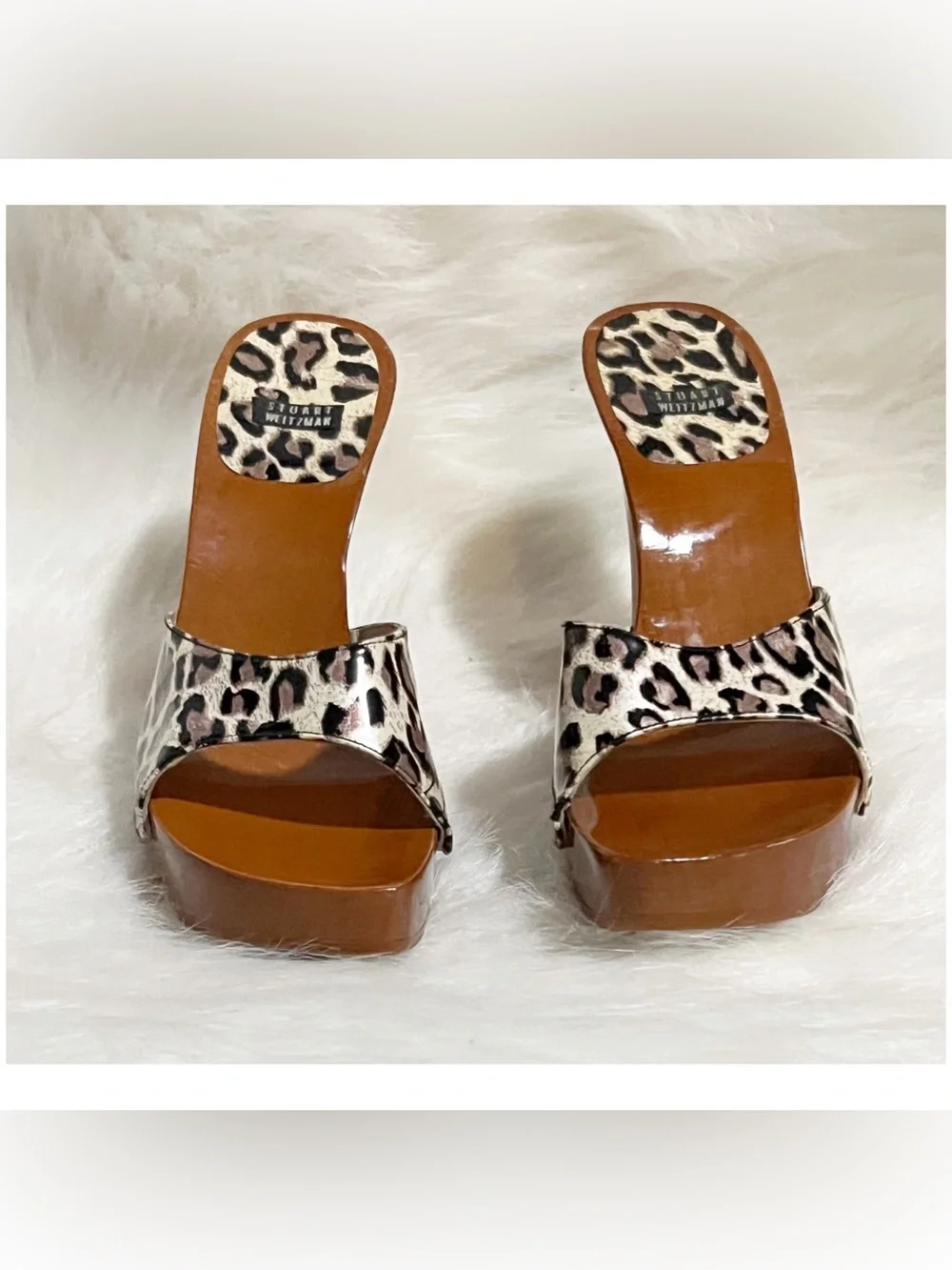 Stuart Weitzman Vintage Leopard Print Wooden Y2K/90’s Flawless Wedges Size 6.5